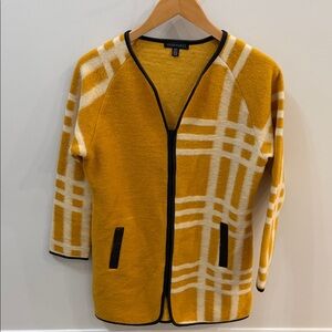 Parkhurst Mustard Wool Blend Double Zip Cardigan with Black Accents – Medium